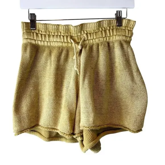 Free People Summertime Blues Knit Shorts Gold Size M - Picture 2 of 7